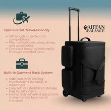 Load image into Gallery viewer, Artan Balance 28″ Rolling Dance Trolley Bag With Garment Rack & Multiple Storage Pockets – Available in Royal Black & Sparkling