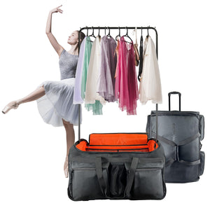Duffel Dance Bag with Garment Rack for Competitions, Shows and Travel, Portable Costume Garment Rack for Sports, Cheerleading, Rolling Trolley with Storage Pockets, 28