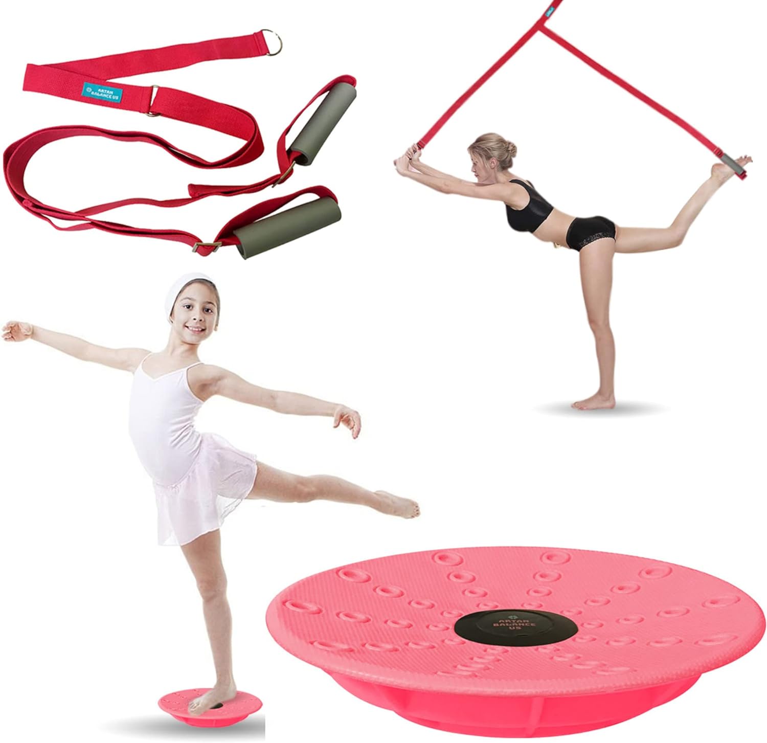 Artan Balance Leg Stretching Strap and Ballet Balance Board, 2 Pc. Set, Stretching, Disc Core Trainer and Flexibility Equipment for Dance, Gymnastics