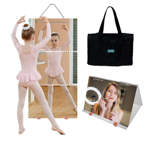 Foldable Mirror Set (3pc), 30x20cm Acrylic Panels - Portable Travel Mirror with Hanging Rope & Storage Bag