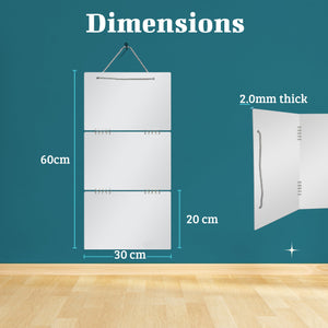 Foldable Mirror Set (3pc), 30x20cm Acrylic Panels - Portable Travel Mirror with Hanging Rope & Storage Bag