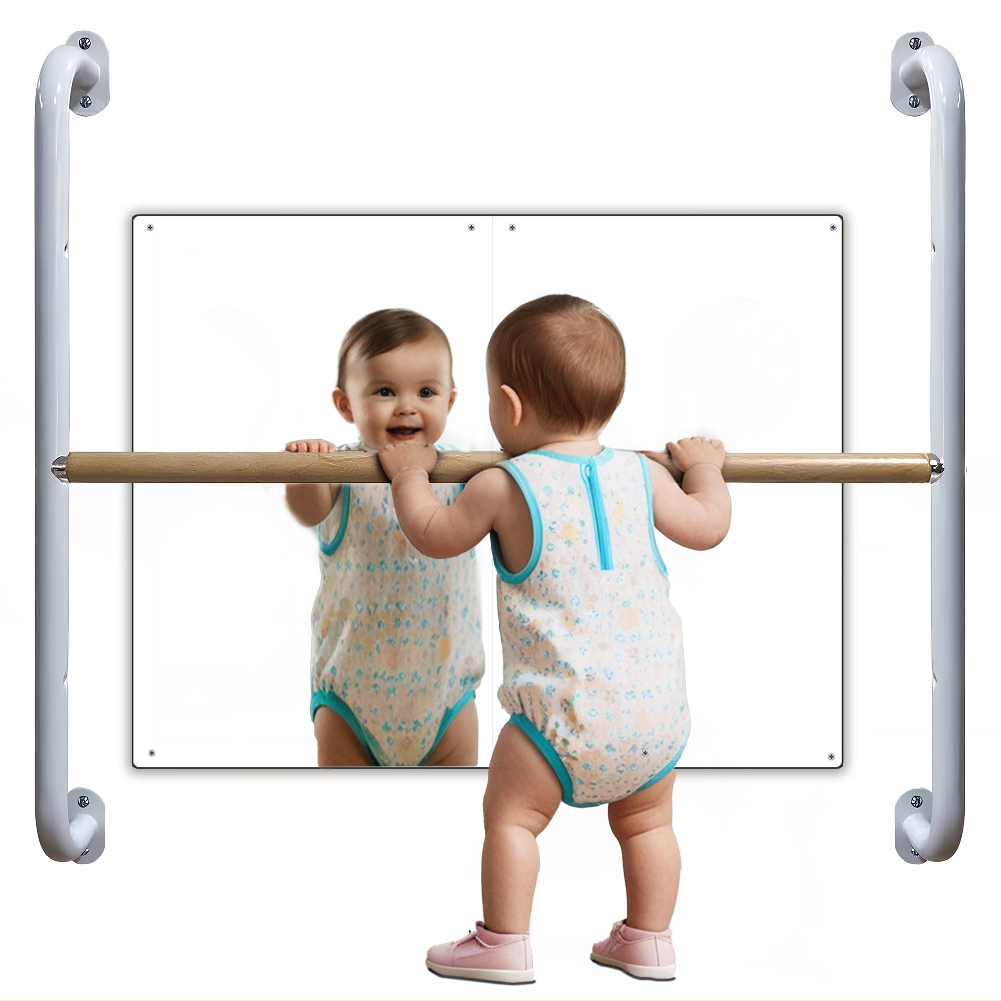 thumbnail image 2 of DGD Montessori Mirror Baby Wall - 3-in-1 Shatterproof Mirror With Wooden Pull Up Bar, Toddler Activity Center 2 of 9