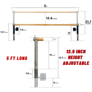 Wall Mount Single Bar Barre GISELLE -  The barre that grows with you (Adjustable Height)