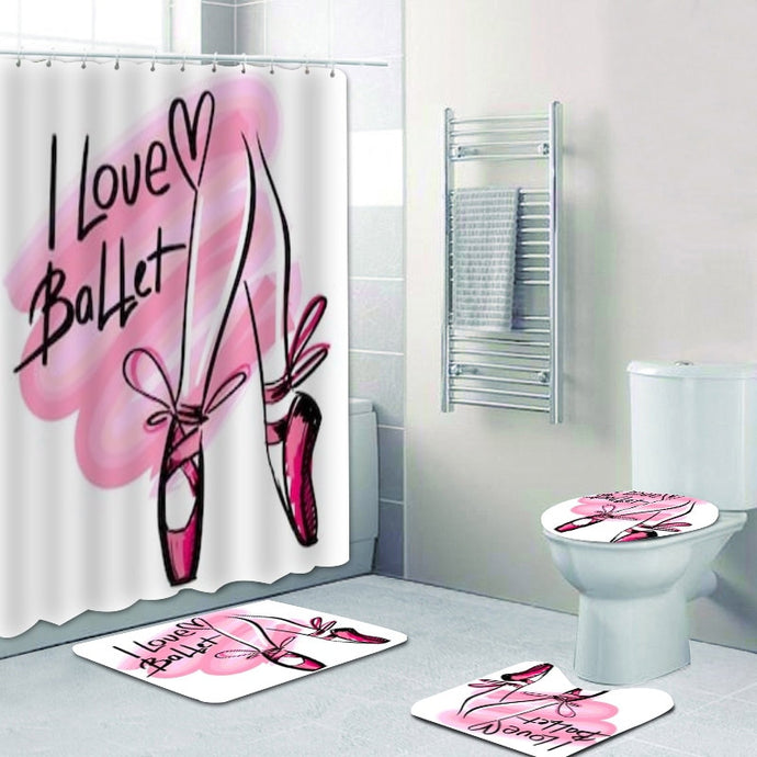 Ballerina Shower Curtain and Bath Mat Set